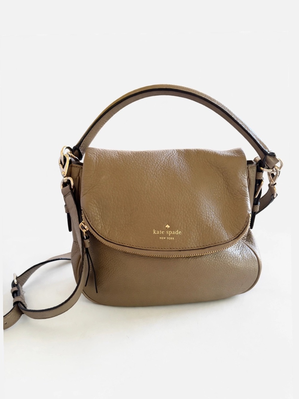 kate spade Tan / Taupe Pebbled Leather Top-Handle Shoulder Bag